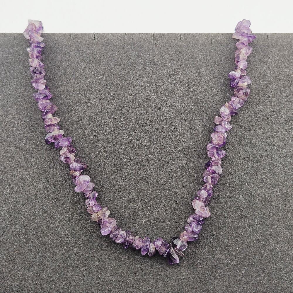 Ametlyst Purple Tone Stone Chip Beaded Necklace Earthy Hippie Bohemian Fairycore